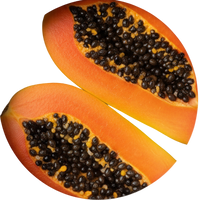 a couple of cut papayas in a circle cutout